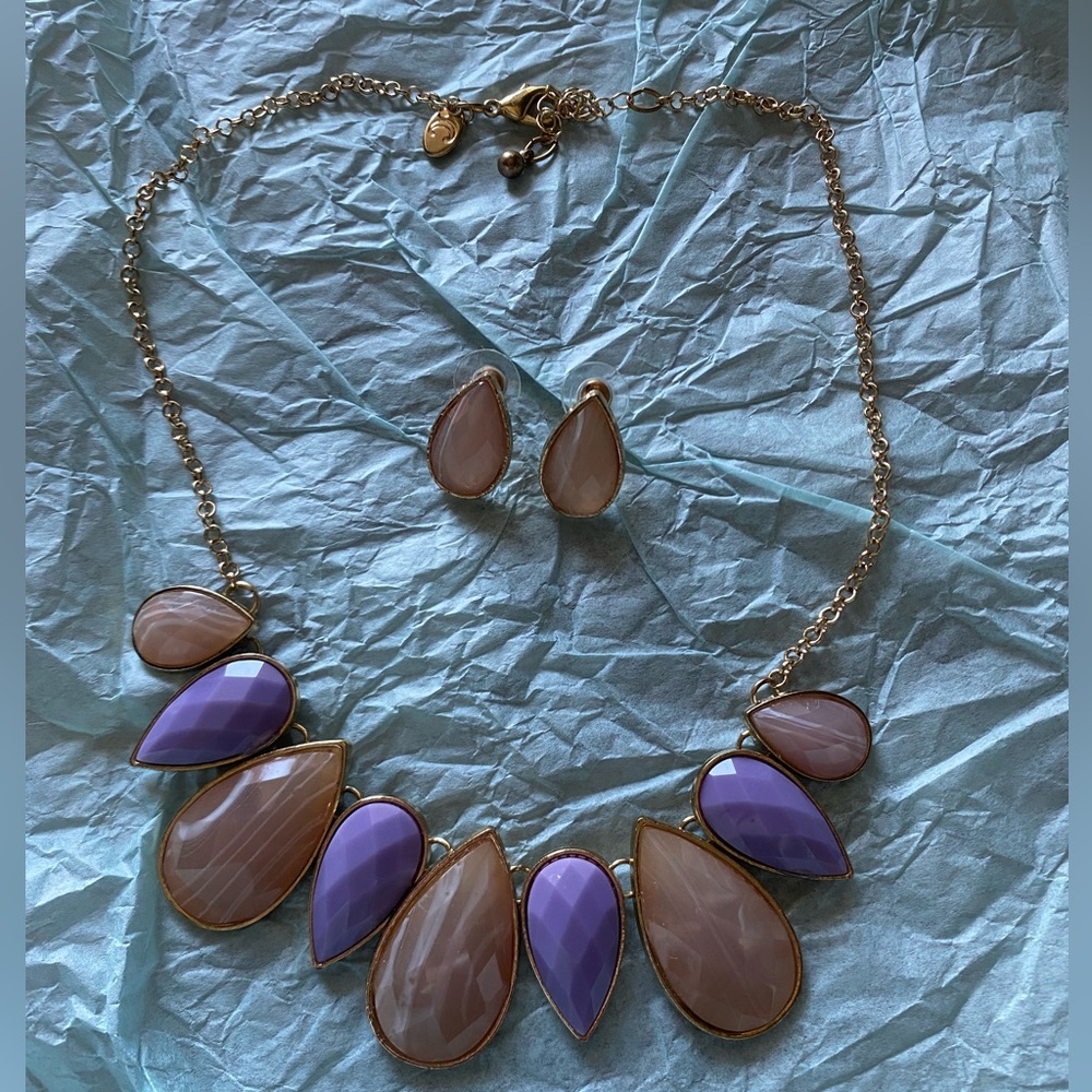 Purple and gold Charming Charlie’s necklace with matching earrings